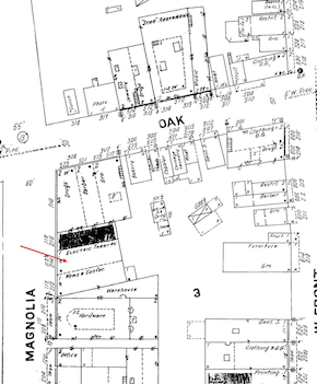 Blue Prints show "Electric Theatre" on Magnolia 1907